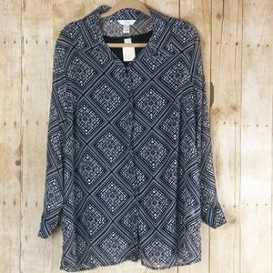 CJ Banks NWT Black & White Long Sleeve Top Sz. 1X